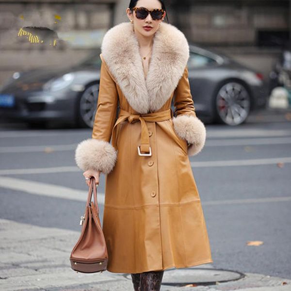 women's fur & faux 2021 winter big collar sheepskin coat long leather down jacket large size, Black
women's fur & faux 2021 winter big collar sheepskin coat long leather down jacket large size, Black
