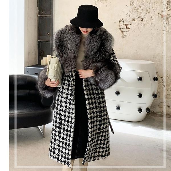 women's fur & faux real silver collar coat long wool jacket belt slim fashion female winter warm thick woolen, Black
women's fur & faux real silver collar coat long wool jacket belt slim fashion female winter warm thick woolen, Black