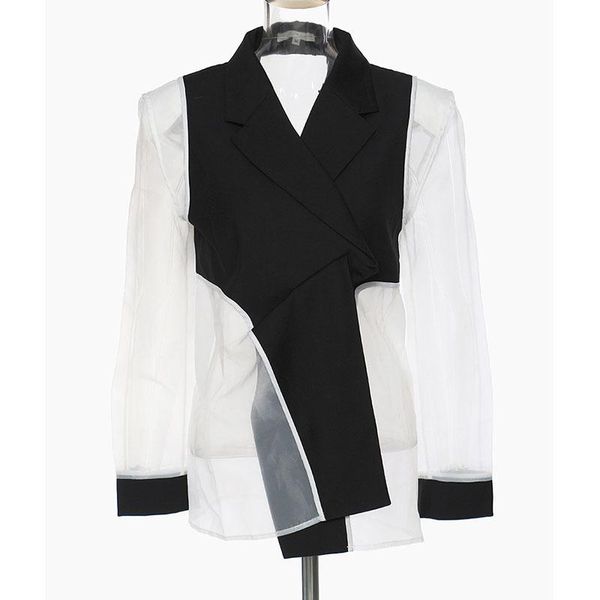 women's suits & blazers seebeautiful perspective stitching loose blazer coat notched long sleeve exposed back women summer autumn 2021, White;black
women's suits & blazers seebeautiful perspective stitching loose blazer coat notched long sleeve exposed back women summer autumn 2021, White;black