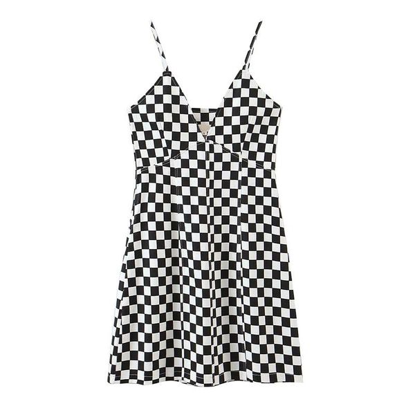 casual dresses yenkye design women vintage black white plaid adjustable strap dress v neck sleeveless mini ladies chic robe, Black;gray
casual dresses yenkye design women vintage black white plaid adjustable strap dress v neck sleeveless mini ladies chic robe, Black;gray