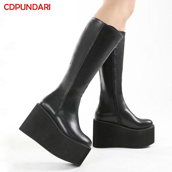 boots black women high heels platform knee ladies autumn winter goth punk style wedges party shoes botas largas 
boots black women high heels platform knee ladies autumn winter goth punk style wedges party shoes botas largas