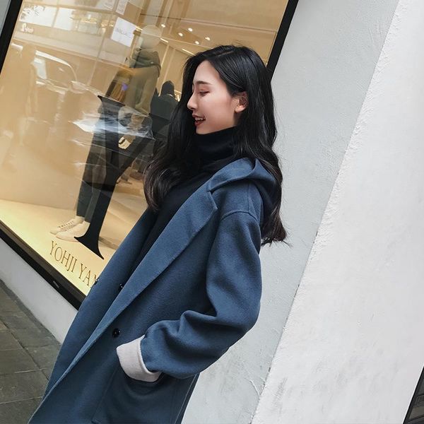 women's wool & blends fashion casual long woolen winter coats loose pockets coat and jacket single button solid ladies, Black
women's wool & blends fashion casual long woolen winter coats loose pockets coat and jacket single button solid ladies, Black