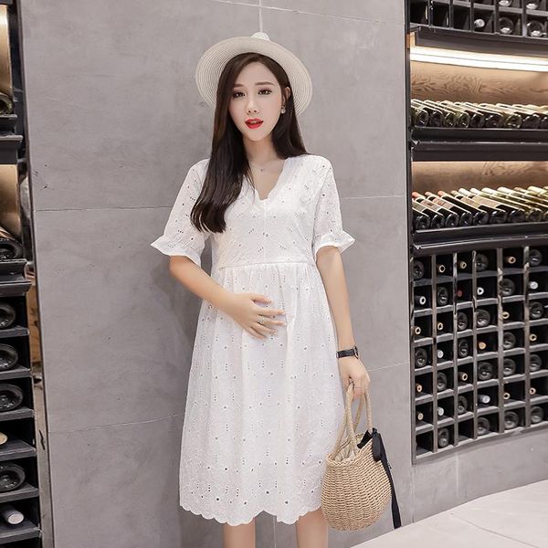 1692# summer korean fashion cotton lace maternity nursing dress a line loose tie waist slim clothes for pregnant women pregnancy dresses, White
1692# summer korean fashion cotton lace maternity nursing dress a line loose tie waist slim clothes for pregnant women pregnancy dresses, White