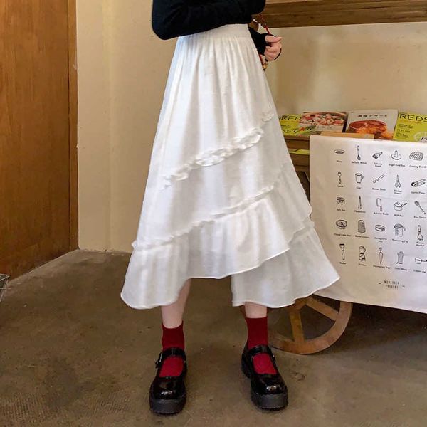 white cotton and linen irregular ruffle long skirt women summer pleated skirt girls teenagers vintage korean fashion midi saia 210619, Black
white cotton and linen irregular ruffle long skirt women summer pleated skirt girls teenagers vintage korean fashion midi saia 210619, Black
