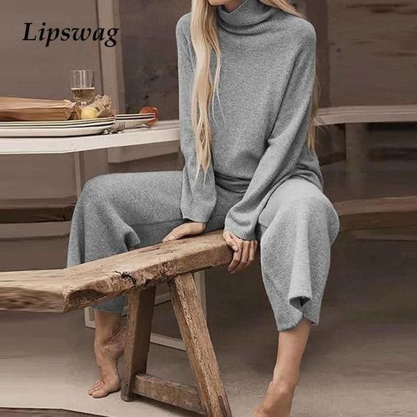 women's two piece pants autumn winter knitted set fashion turtleneck pullover +wide leg outfits women casual long sleeve home suits, White
women's two piece pants autumn winter knitted set fashion turtleneck pullover +wide leg outfits women casual long sleeve home suits, White