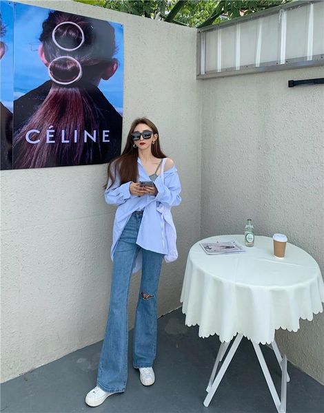 fashion women's jeans 2021 high waist long leg denim wide pants straight micro flare, Blue
fashion women's jeans 2021 high waist long leg denim wide pants straight micro flare, Blue