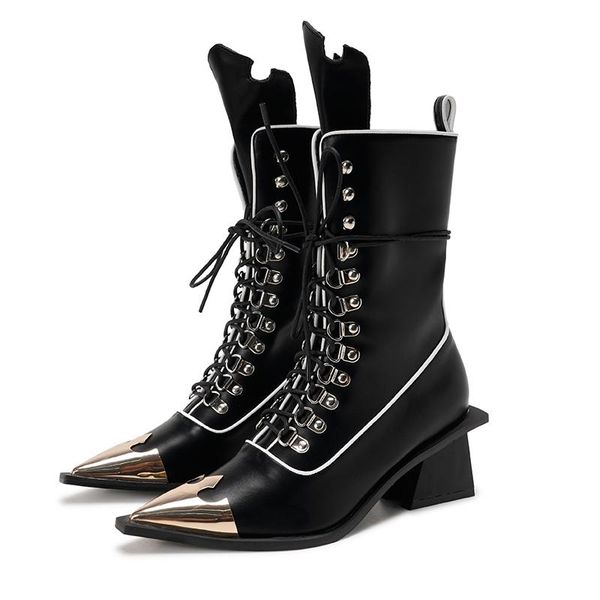 boots fashion ankle for women leather lace up high heels shoes metal pointed toe cozy botas de mujer 2021, Black
boots fashion ankle for women leather lace up high heels shoes metal pointed toe cozy botas de mujer 2021, Black