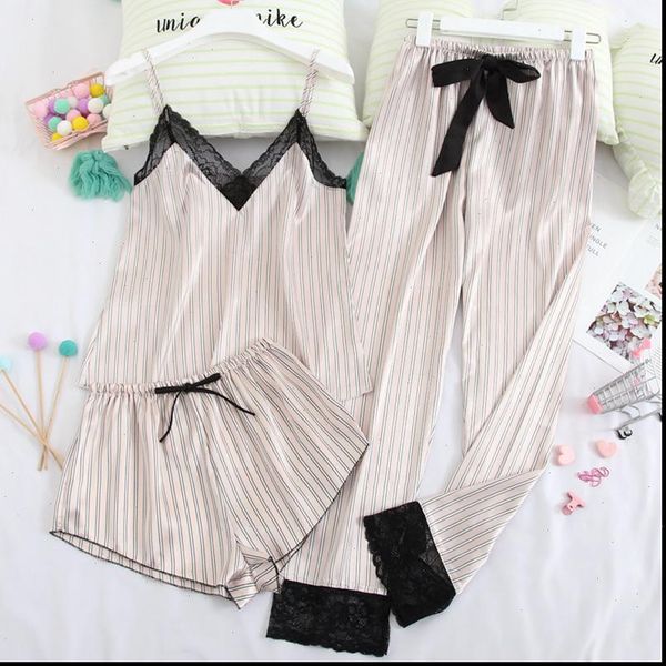 stain silk lace pajamas womens sleepwears stripes pyjamas spaghetti strap comfortable homewear 3 piece pijamas, Black;red
stain silk lace pajamas womens sleepwears stripes pyjamas spaghetti strap comfortable homewear 3 piece pijamas, Black;red
