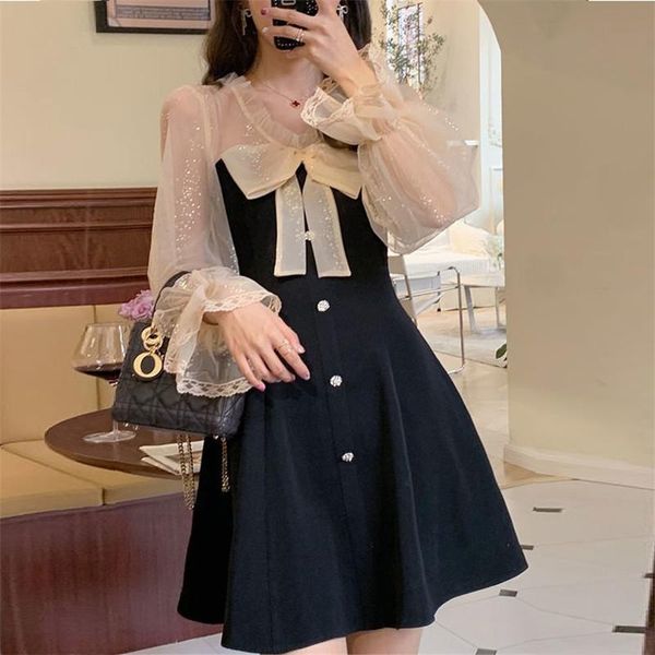 vintage mini party dress womne casual bow tie lace long sleeve a-line black dresses one piece spring autumn m200, Black;gray
vintage mini party dress womne casual bow tie lace long sleeve a-line black dresses one piece spring autumn m200, Black;gray