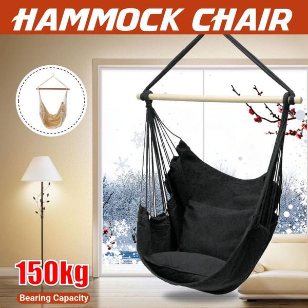 camp furniture 150kg load black hanging fabric hammock chair swing + 2 pillow cushions outdoor seating camping garden with 80cm wood rod
camp furniture 150kg load black hanging fabric hammock chair swing + 2 pillow cushions outdoor seating camping garden with 80cm wood rod