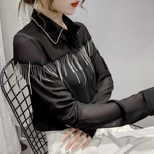 spring fall korean style cardigan blouse fashion shiny diamonds tassels women long sleeve shirt women's blouses & shirts, White
spring fall korean style cardigan blouse fashion shiny diamonds tassels women long sleeve shirt women's blouses & shirts, White