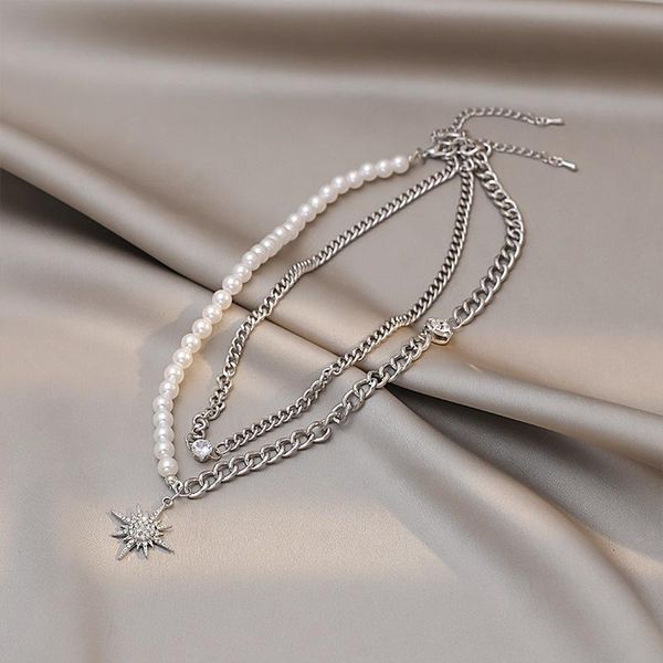 chains woman necklace jewelry accessories pearl neck chain pendant double layer trend shiny goth punk party women's necklaces, Silver
chains woman necklace jewelry accessories pearl neck chain pendant double layer trend shiny goth punk party women's necklaces, Silver