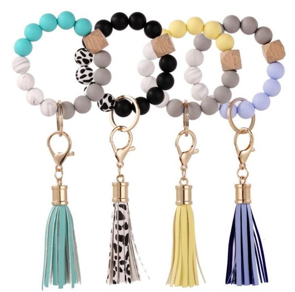 silicone keychain keys tassel wood beads bracelet keyring for women accessories multicolor keychains wholesale, Silver
silicone keychain keys tassel wood beads bracelet keyring for women accessories multicolor keychains wholesale, Silver