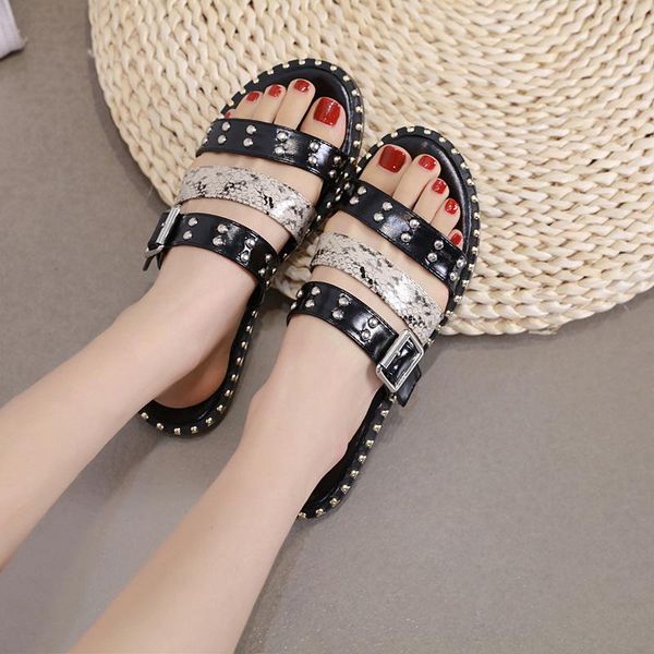 slippers black pu leather beach sandals mules slip on rivet crystal studded buckle women flat slides caged shoes size 36-41 4695
slippers black pu leather beach sandals mules slip on rivet crystal studded buckle women flat slides caged shoes size 36-41 4695