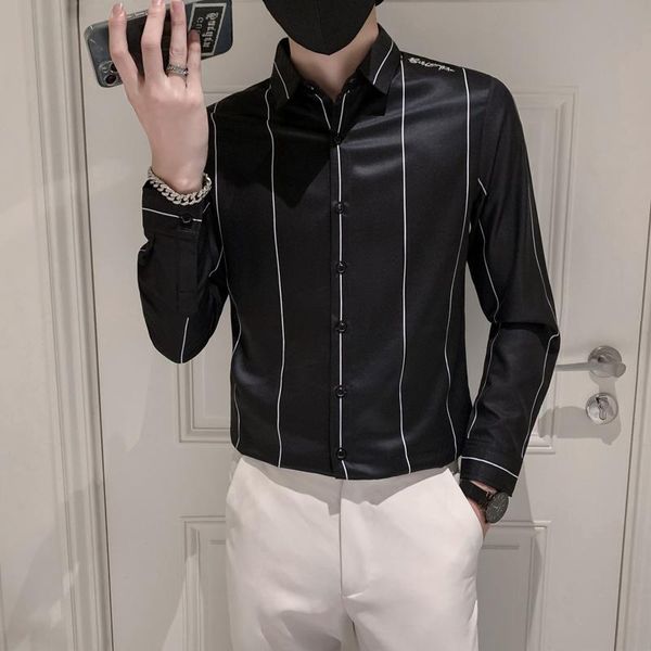 men's casual shirts 2021 classic striped shirt men long sleeve business formal dress fashion slim fit social office male clothing, White;black
men's casual shirts 2021 classic striped shirt men long sleeve business formal dress fashion slim fit social office male clothing, White;black