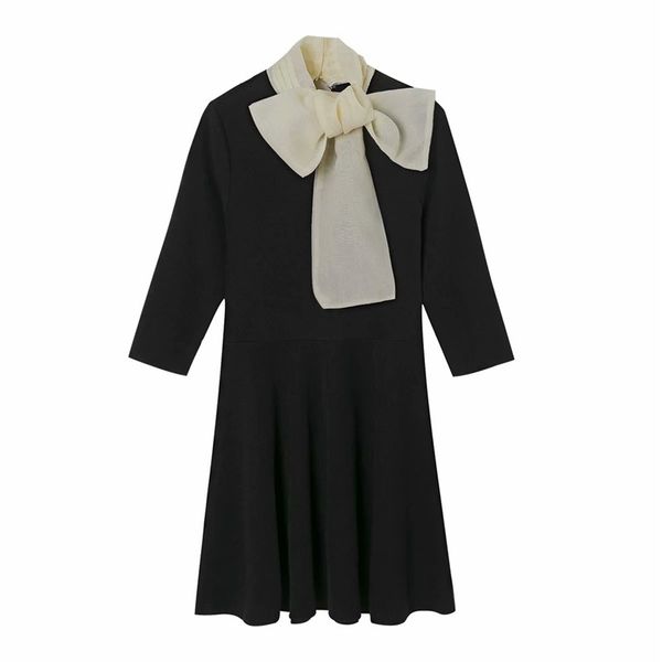 elegant women bow collar dresses fashion ladies high elastic black solid dress chic female slim patchwork vestidos 210427, Black;gray
elegant women bow collar dresses fashion ladies high elastic black solid dress chic female slim patchwork vestidos 210427, Black;gray
