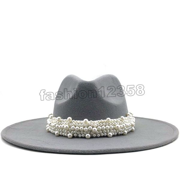 new women wide brim imitation wool felt fedora hats simple british style super big brim panama hats with pearl belt, Blue;gray
new women wide brim imitation wool felt fedora hats simple british style super big brim panama hats with pearl belt, Blue;gray