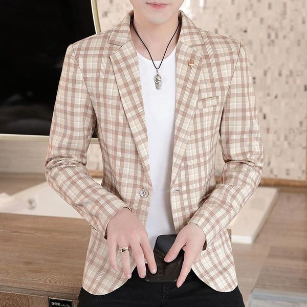 men's suits & blazers korean casual slim suit jacket 2021 spring and autumn fashion personality plaid blazer for men, White;black
men's suits & blazers korean casual slim suit jacket 2021 spring and autumn fashion personality plaid blazer for men, White;black