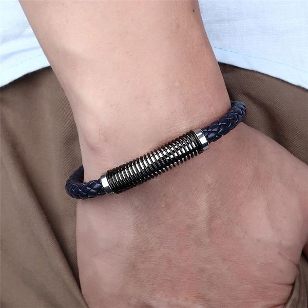 link, chain genuine leather bracelet men's jewelry metal stainless steel ladies gift pulseira, Black
link, chain genuine leather bracelet men's jewelry metal stainless steel ladies gift pulseira, Black