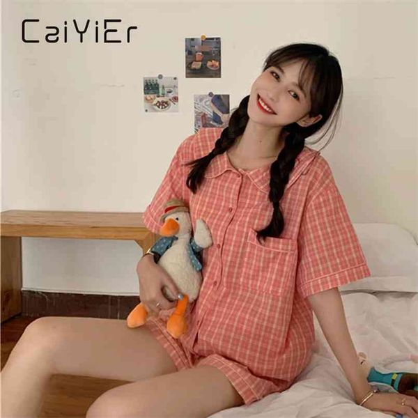 caiyier korea grid women pajamas suit summer cute 2pieces of pajama shorts+short sleeve shirt doll collar sleepwear homewear 210809, Black;red
caiyier korea grid women pajamas suit summer cute 2pieces of pajama shorts+short sleeve shirt doll collar sleepwear homewear 210809, Black;red