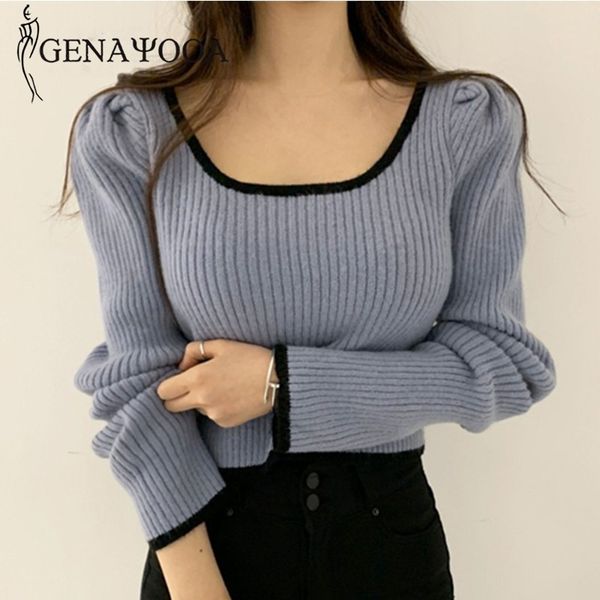 genayooa slim puff sleeve square collar knitted jumper ladies vintage pullover sweater women korean fashion 210417, White;black
genayooa slim puff sleeve square collar knitted jumper ladies vintage pullover sweater women korean fashion 210417, White;black