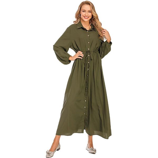 ethnic clothing muslim dress fashion middle east eid duabi abaya turkey robe lapel solid color all button slim long donsignet, Red 
ethnic clothing muslim dress fashion middle east eid duabi abaya turkey robe lapel solid color all button slim long donsignet, Red