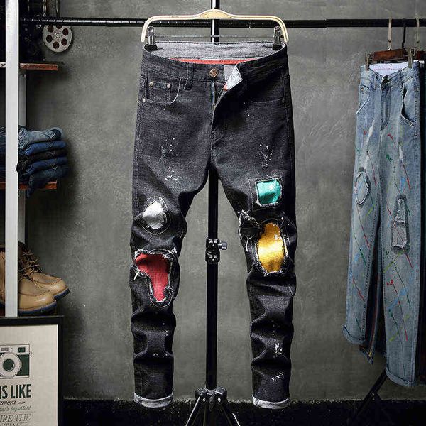 men's jeans trend black patch graffiti elastic autumn and winter denim trousers men's young students show thin, Blue
men's jeans trend black patch graffiti elastic autumn and winter denim trousers men's young students show thin, Blue