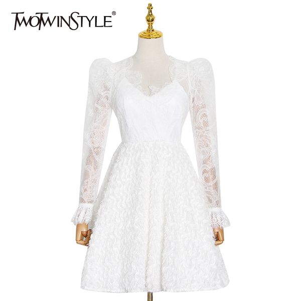 twotwinstyle elegant patchwork lace women's dress v neck long sleeve high waist white dresses female fashion clothing 210517, Black;gray
twotwinstyle elegant patchwork lace women's dress v neck long sleeve high waist white dresses female fashion clothing 210517, Black;gray