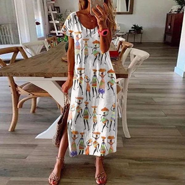 women's split print beach style commuter long skirt short sleeve dress swimwear, White;black
women's split print beach style commuter long skirt short sleeve dress swimwear, White;black