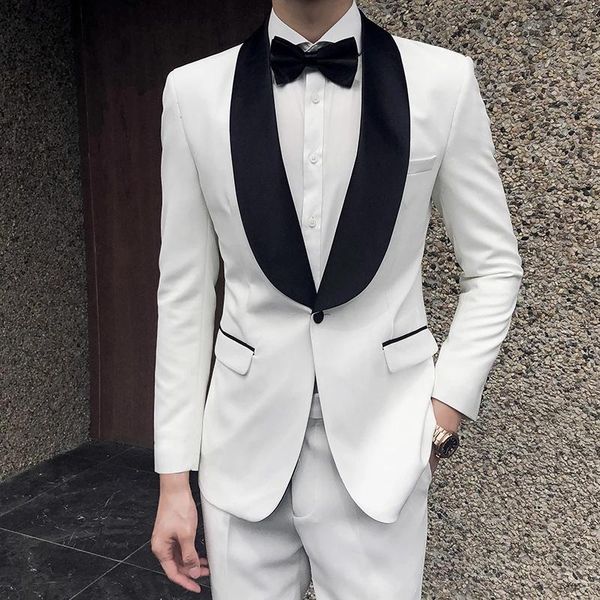 men's suits & blazers 2021 fashion men 2 pcs set jacket pants slim fit boutique business casual wedding groom dress suit coat trousers, White;black
men's suits & blazers 2021 fashion men 2 pcs set jacket pants slim fit boutique business casual wedding groom dress suit coat trousers, White;black