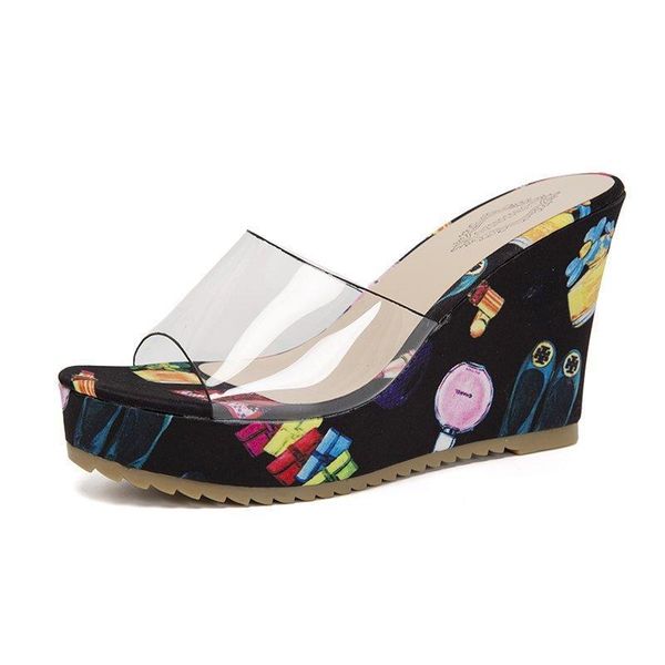 slippers women's printed 2021 summer european transparent wedge peep toe shoes one-line graffiti high heel a651, Black
slippers women's printed 2021 summer european transparent wedge peep toe shoes one-line graffiti high heel a651, Black