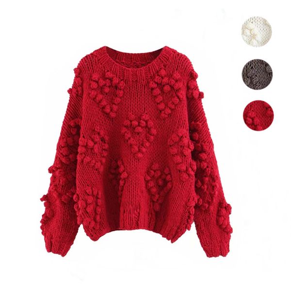 women's manual stick needle three-dimensional ball long sleeve thick thread pullover sweater coat women, White;black
women's manual stick needle three-dimensional ball long sleeve thick thread pullover sweater coat women, White;black