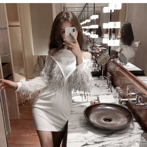 women's summer dress craft sequin stitching strapless slim slimming bag hip long sleeve pl178 210506, Black;gray
women's summer dress craft sequin stitching strapless slim slimming bag hip long sleeve pl178 210506, Black;gray