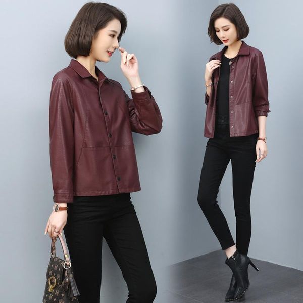 women's leather & faux spring oversized short soft brown jacket women long sleeve korean fashion clothing for womens 2021 streetwear, Black
women's leather & faux spring oversized short soft brown jacket women long sleeve korean fashion clothing for womens 2021 streetwear, Black