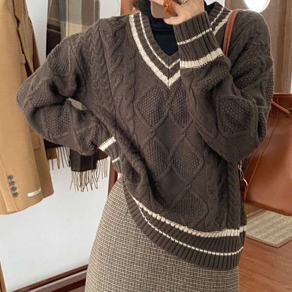 women's sweaters v-neck casual pullover spring autumn warm onesize elegant knitwear female loose long sleeve striped 210419, White;black
women's sweaters v-neck casual pullover spring autumn warm onesize elegant knitwear female loose long sleeve striped 210419, White;black