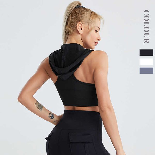 2021 yoga suit women's hooded quick drying vest naked fitness running bra summer, Black;white
2021 yoga suit women's hooded quick drying vest naked fitness running bra summer, Black;white