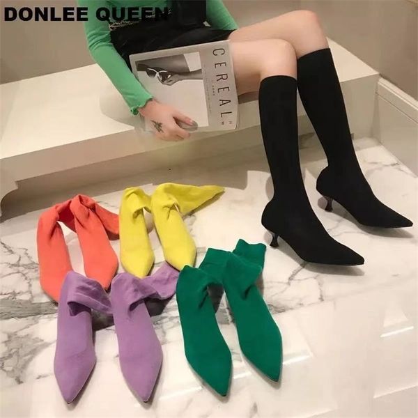 ankle boot pointed toe sock thin heels booties ladies shoes fashion stretch knit candy color for party mujer 210619, Black
ankle boot pointed toe sock thin heels booties ladies shoes fashion stretch knit candy color for party mujer 210619, Black