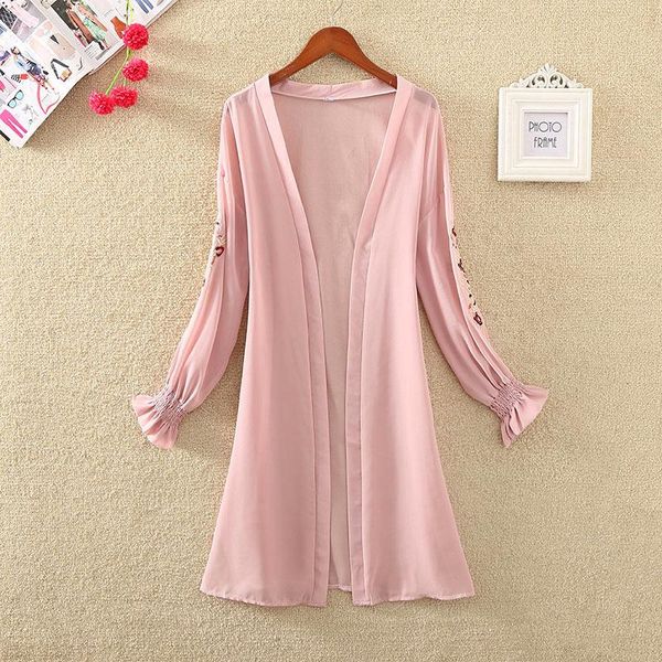 women's jackets big size women fashion embroidery medium long chiffon coat 2021 summer sleeve ladies loose causal open stitch, Black;brown
women's jackets big size women fashion embroidery medium long chiffon coat 2021 summer sleeve ladies loose causal open stitch, Black;brown