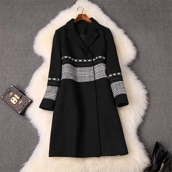 women's wool & blends 2021 fashion winter woolen coat women designers turn down collar diamonds plaid patchwork long jackets overcoat o, Black
women's wool & blends 2021 fashion winter woolen coat women designers turn down collar diamonds plaid patchwork long jackets overcoat o, Black