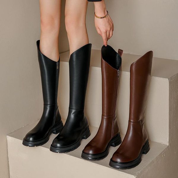 boots round toe platform women knee slip on casual chunky heel long side zipper high leather, Black
boots round toe platform women knee slip on casual chunky heel long side zipper high leather, Black