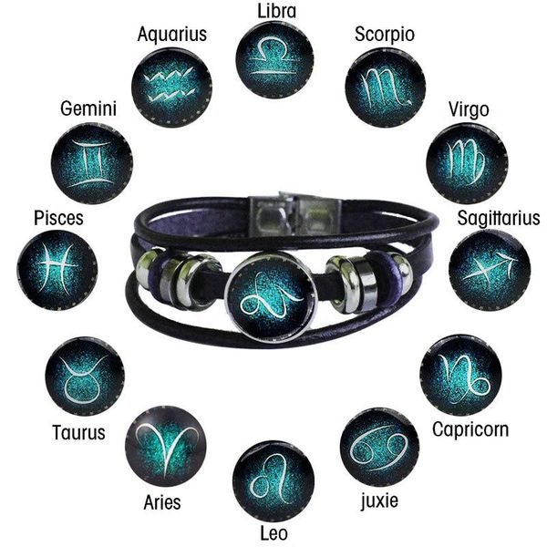 cuff european and american explosion models stainless steel buckle, leather chain glow 12 constellation men women bracelet, White
cuff european and american explosion models stainless steel buckle, leather chain glow 12 constellation men women bracelet, White