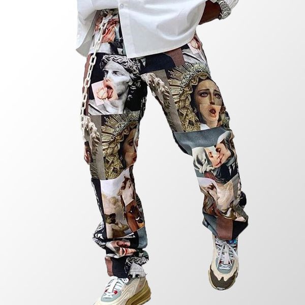 autumn hip hop colorful pants loose mid waist print long casual men's people patterned 3xl trousers, Black
autumn hip hop colorful pants loose mid waist print long casual men's people patterned 3xl trousers, Black