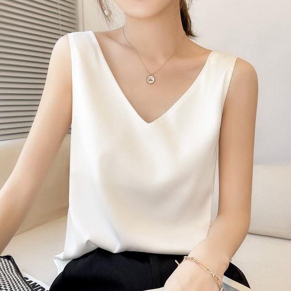 women's tanks & camis white silk vest summer tank solid v-neck short casual thin female sleeveless shirt
women's tanks & camis white silk vest summer tank solid v-neck short casual thin female sleeveless shirt
