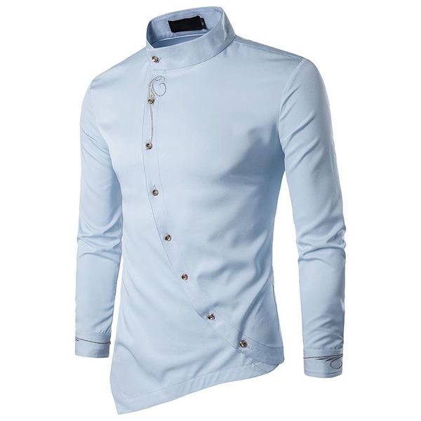 men fashion leisure solid color embroidery shirt personality oblique button irregular arrival long sleeve casual shirts big size men's, White;black
men fashion leisure solid color embroidery shirt personality oblique button irregular arrival long sleeve casual shirts big size men's, White;black