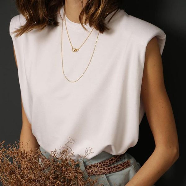 women's t-shirt handsome cotton shoulder pad sleeveless solid color round neck office pullover fashionable ladies elegant, White
women's t-shirt handsome cotton shoulder pad sleeveless solid color round neck office pullover fashionable ladies elegant, White