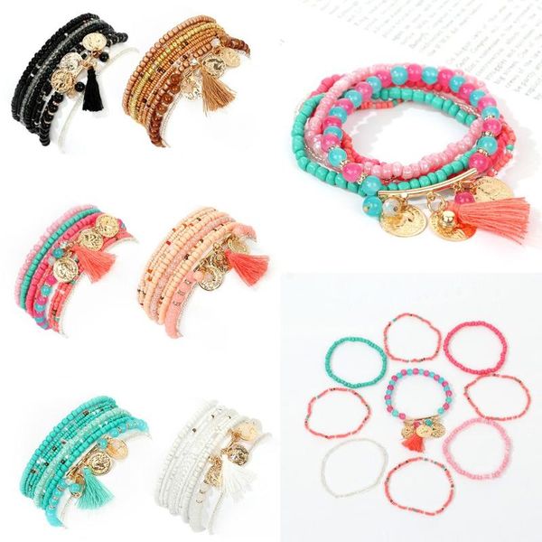 link, chain 9pcs/set jewelry handmade beaded bohemian natural crystal stone bangles tassel pendant multi-layer bracelet, Black
link, chain 9pcs/set jewelry handmade beaded bohemian natural crystal stone bangles tassel pendant multi-layer bracelet, Black