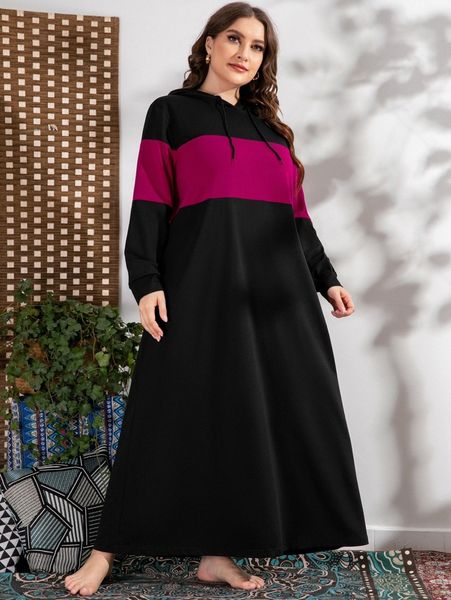plus contrast panel drawstring hooded sweatshirt dress n31j#, Black
plus contrast panel drawstring hooded sweatshirt dress n31j#, Black