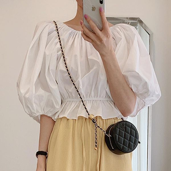 women's blouses & shirts 2021 summer fashion blouse female round neck lantern sleeve folds waist hem ruffle blusa five-point shirt kk36, White
women's blouses & shirts 2021 summer fashion blouse female round neck lantern sleeve folds waist hem ruffle blusa five-point shirt kk36, White
