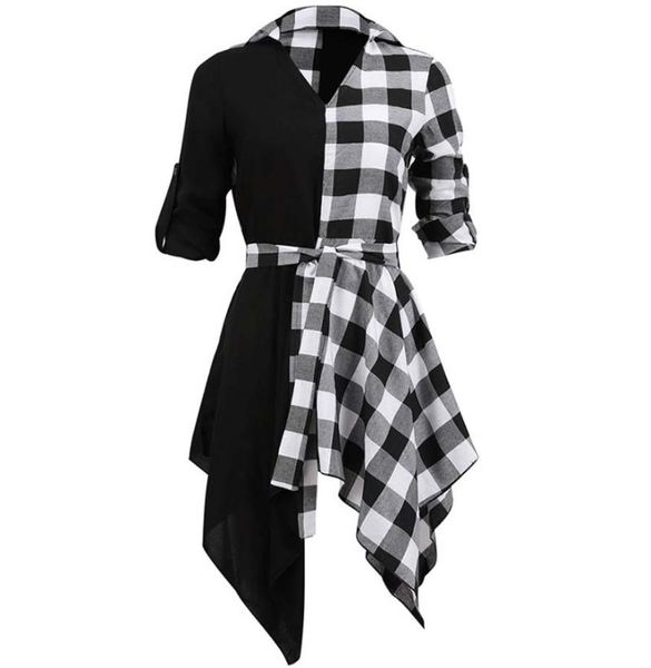 women check shirt knee dress ladies long sleeve plaid romper v neck loose color matching irregular dresses vestido casual, Black;gray
women check shirt knee dress ladies long sleeve plaid romper v neck loose color matching irregular dresses vestido casual, Black;gray