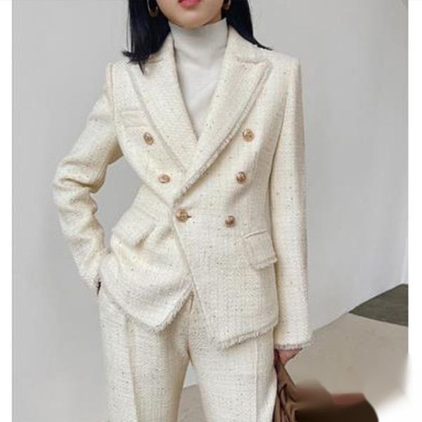women's two piece pants white blazer suits 2021 fall winter double breasted woven tweed blazers + skinny a line long skirt sets
women's two piece pants white blazer suits 2021 fall winter double breasted woven tweed blazers + skinny a line long skirt sets